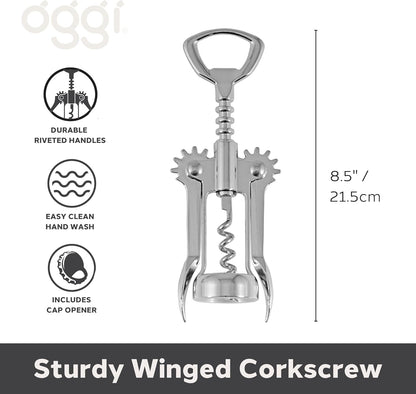 Wine Opener, Wing Corkscrew, Metal Manual Wine Bottle Opener, Multifunctional Cork Screw for Home & Waiters with Beer Bottle Opener, Durable Design