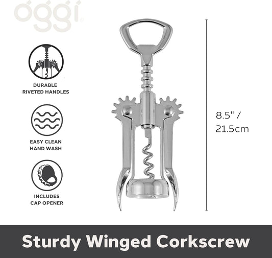 Wine Opener, Wing Corkscrew, Metal Manual Wine Bottle Opener, Multifunctional Cork Screw for Home & Waiters with Beer Bottle Opener, Durable Design