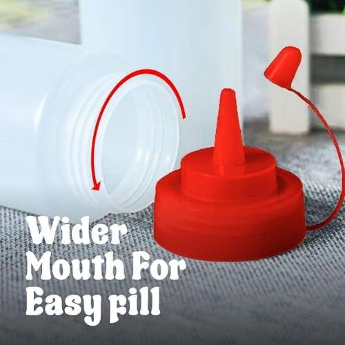 Norcalway 12 oz Condiment Squeeze Bottles for Sauces - Leak Proof Oil, Syrup, Dressing Squirt Bottles