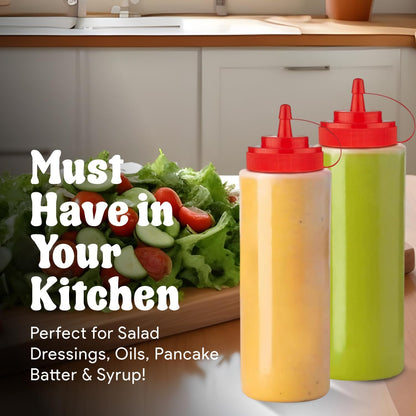 Norcalway 12 oz Condiment Squeeze Bottles for Sauces - Leak Proof Oil, Syrup, Dressing Squirt Bottles