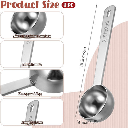 304 Stainless Steel Coffee Scoop 2 Tablespoon Coffee Scoop for Ground Coffees Measuring Spoon with 4.3in Long Handle Tablespoon Scooper for Coffeebeans, Espresso, Tea, Sugar