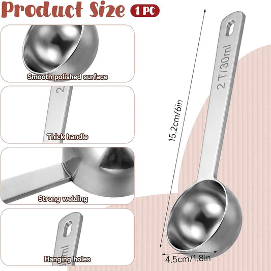 304 Stainless Steel Coffee Scoop 2 Tablespoon Coffee Scoop for Ground Coffees Measuring Spoon with 4.3in Long Handle Tablespoon Scooper for Coffeebeans, Espresso, Tea, Sugar