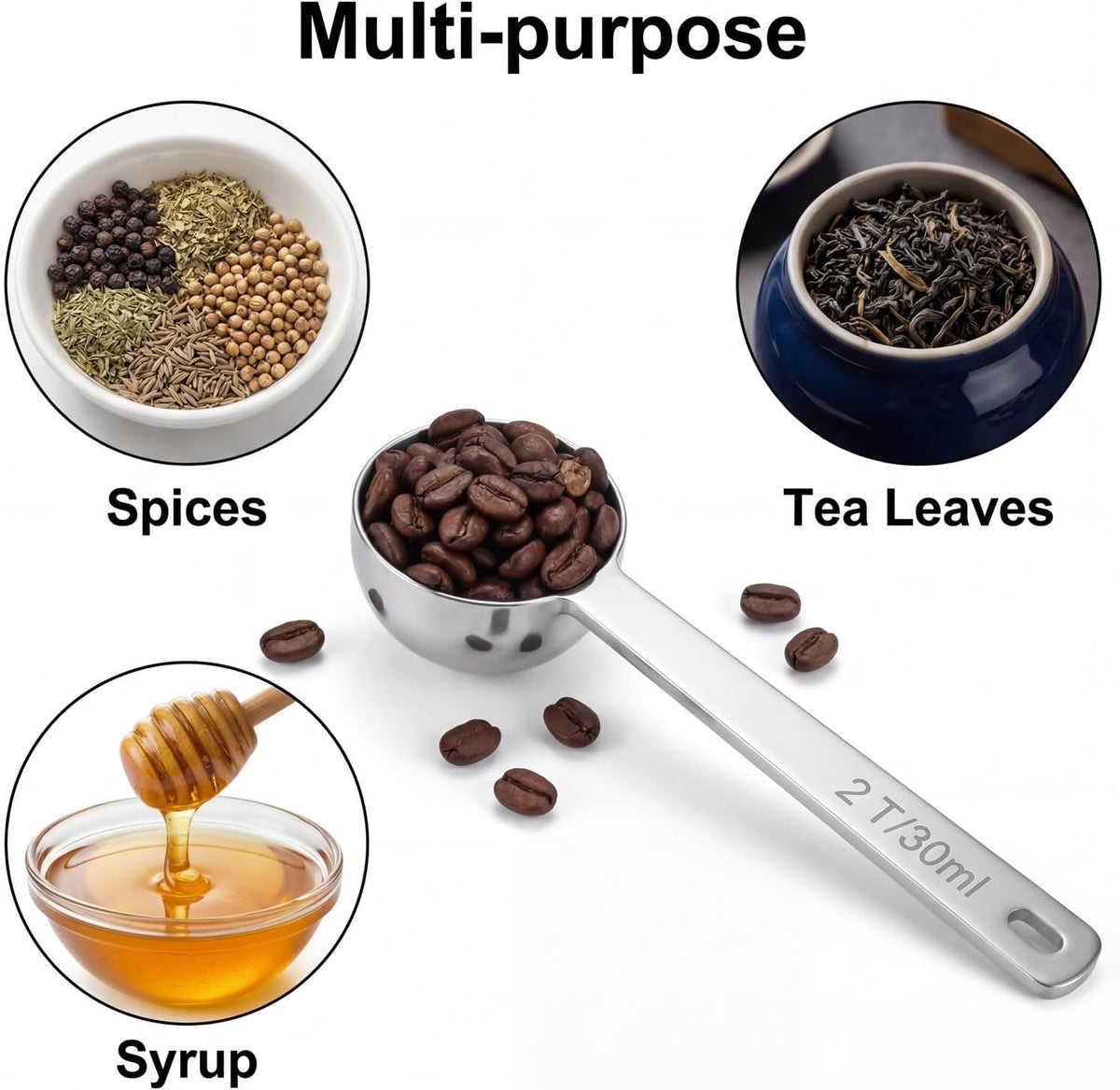 304 Stainless Steel Coffee Scoop 2 Tablespoon Coffee Scoop for Ground Coffees Measuring Spoon with 4.3in Long Handle Tablespoon Scooper for Coffeebeans, Espresso, Tea, Sugar