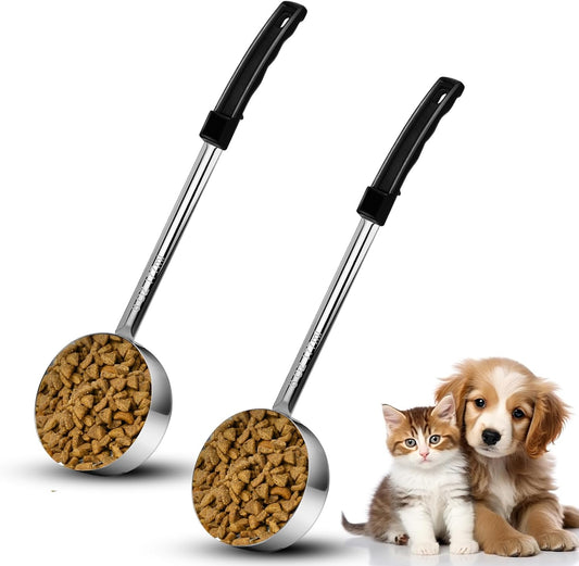 2 Pcs Dog Food Scoop Long Handled Scoops 3/4 Cup Stainless Steel Measuring Cups Portion Control Serving Spoons for Dogs Cats Birds and Rabbits Pet Food Feeding Scoop (3/4 Cup)