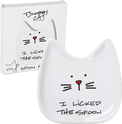 Blobby Cat, Cat Spoon Rest"I Licked the Spoon", 5", White