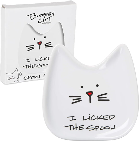Blobby Cat, Cat Spoon Rest"I Licked the Spoon", 5", White