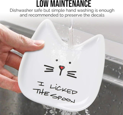 Blobby Cat, Cat Spoon Rest"I Licked the Spoon", 5", White