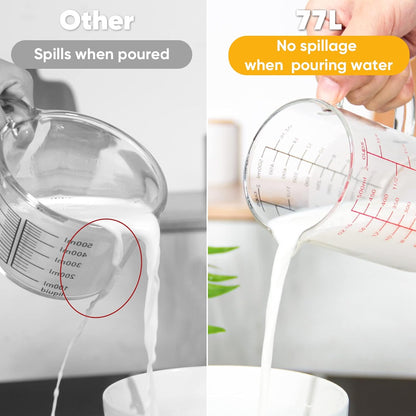 High Borosilicate Glass Measuring Cup with Handle, [Double-Sided Measuring Scale, V-Shaped Spout, Insulated handle], Glass Measuring Cup with Three Scales (OZ, Cup, ML) for Liquid (500 ML)