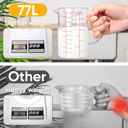 High Borosilicate Glass Measuring Cup with Handle, [Double-Sided Measuring Scale, V-Shaped Spout, Insulated handle], Glass Measuring Cup with Three Scales (OZ, Cup, ML) for Liquid (500 ML)