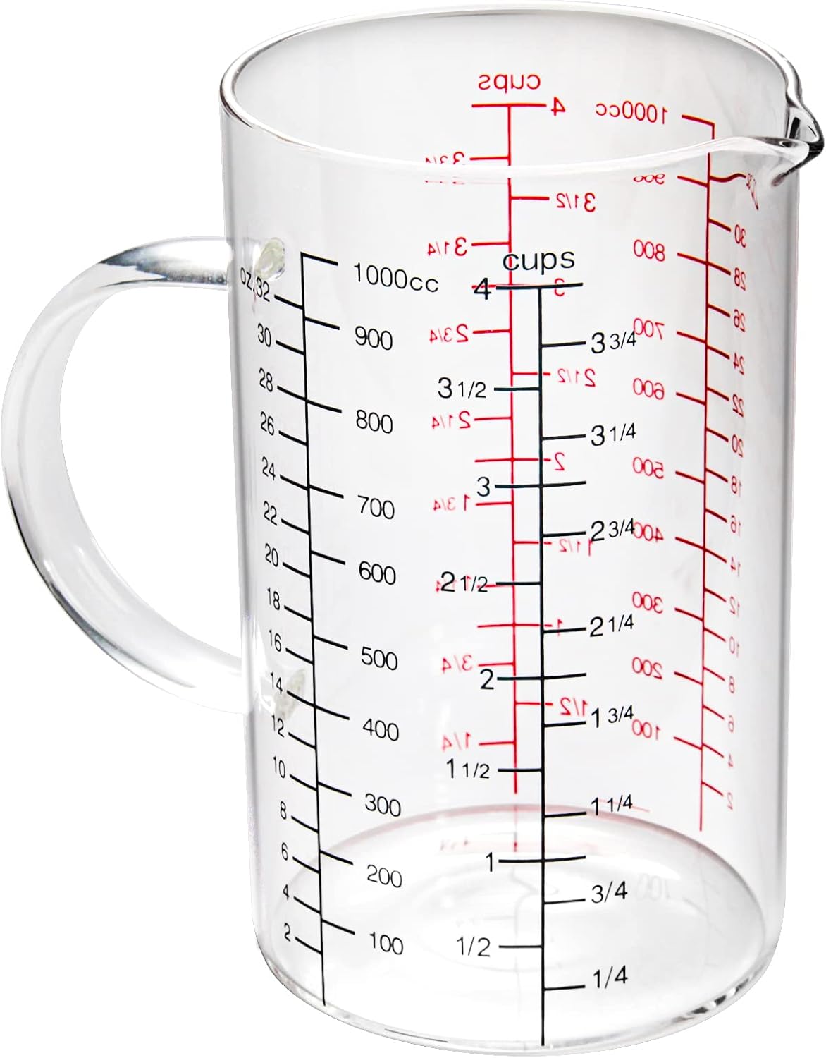 High Borosilicate Glass Measuring Cup with Handle, [Double-Sided Measuring Scale, V-Shaped Spout, Insulated handle], Glass Measuring Cup with Three Scales (OZ, Cup, ML) for Liquid (500 ML)