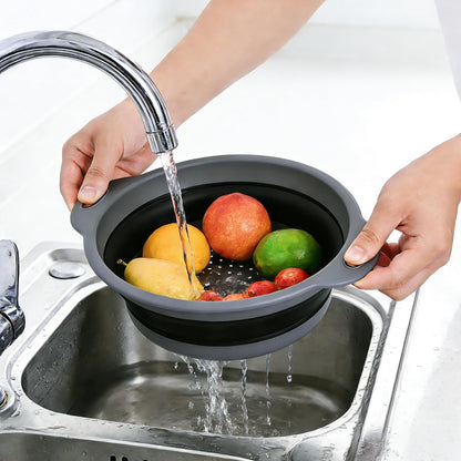 Collapsible Colander Set of 3-2 PC 4 Quart and 1 PC 6 Quart Over the Sink Colander - Food-Grade Sturdy Plastic Base - Round Space-save Silicone Kitchen Foldable Food Strainer