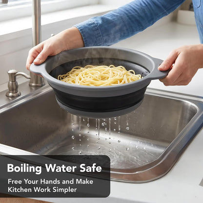Collapsible Colander Set of 3-2 PC 4 Quart and 1 PC 6 Quart Over the Sink Colander - Food-Grade Sturdy Plastic Base - Round Space-save Silicone Kitchen Foldable Food Strainer