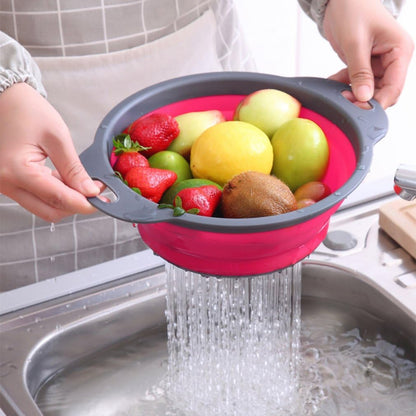 Collapsible Colander Set of 3-2 PC 4 Quart and 1 PC 6 Quart Over the Sink Colander - Food-Grade Sturdy Plastic Base - Round Space-save Silicone Kitchen Foldable Food Strainer