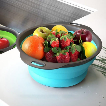 Collapsible Colander Set of 3-2 PC 4 Quart and 1 PC 6 Quart Over the Sink Colander - Food-Grade Sturdy Plastic Base - Round Space-save Silicone Kitchen Foldable Food Strainer