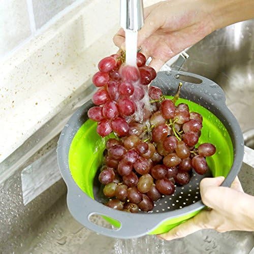 Collapsible Colander Set of 3-2 PC 4 Quart and 1 PC 6 Quart Over the Sink Colander - Food-Grade Sturdy Plastic Base - Round Space-save Silicone Kitchen Foldable Food Strainer