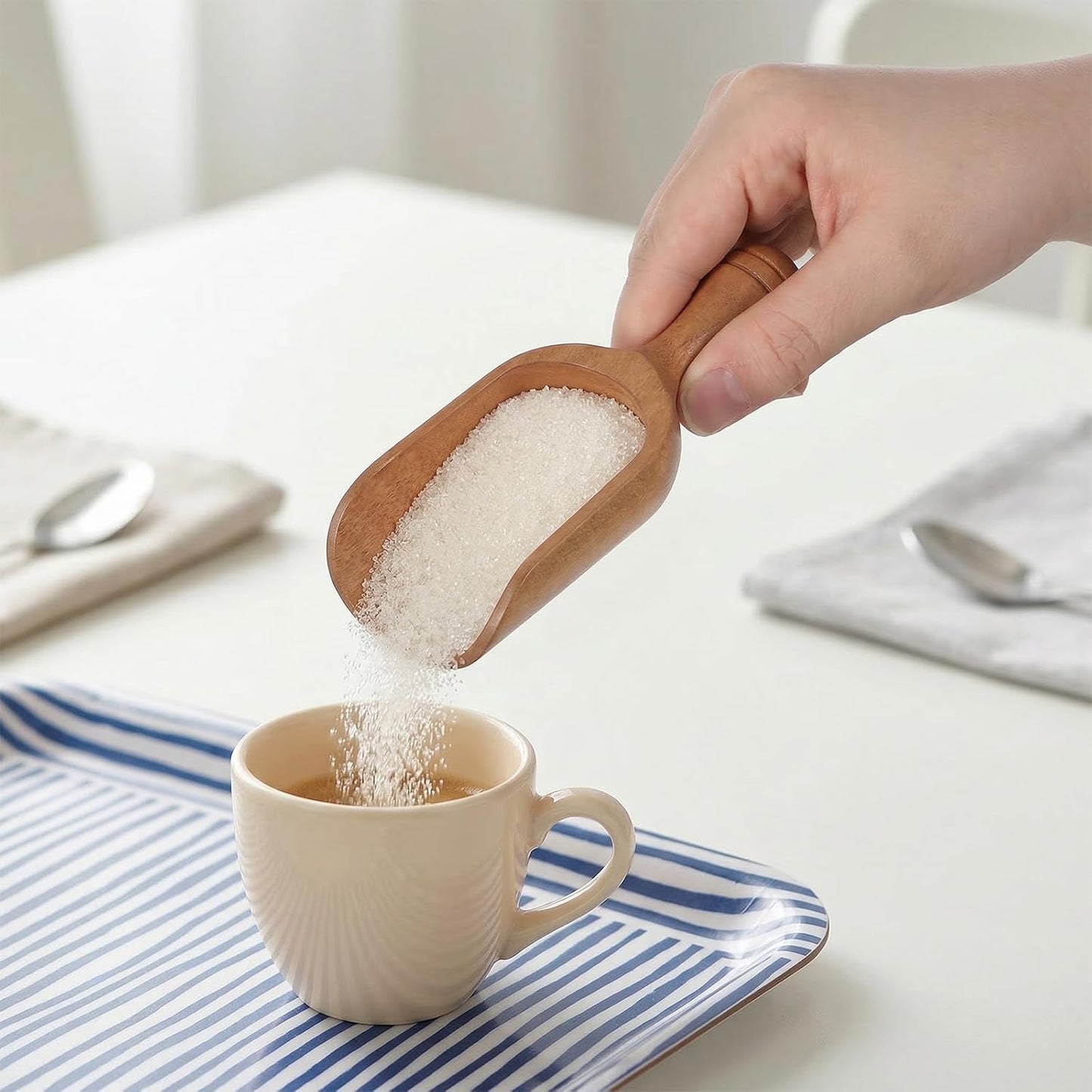 Wooden Scoops for Canisters: 2PCS Acacia Wooden Scoops for Jars, Wood Coffee Scoop, Wood Measuring Spoons for Kitchen and Laundry