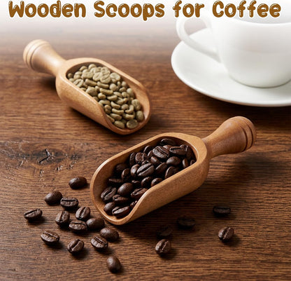 Wooden Scoops for Canisters: 2PCS Acacia Wooden Scoops for Jars, Wood Coffee Scoop, Wood Measuring Spoons for Kitchen and Laundry