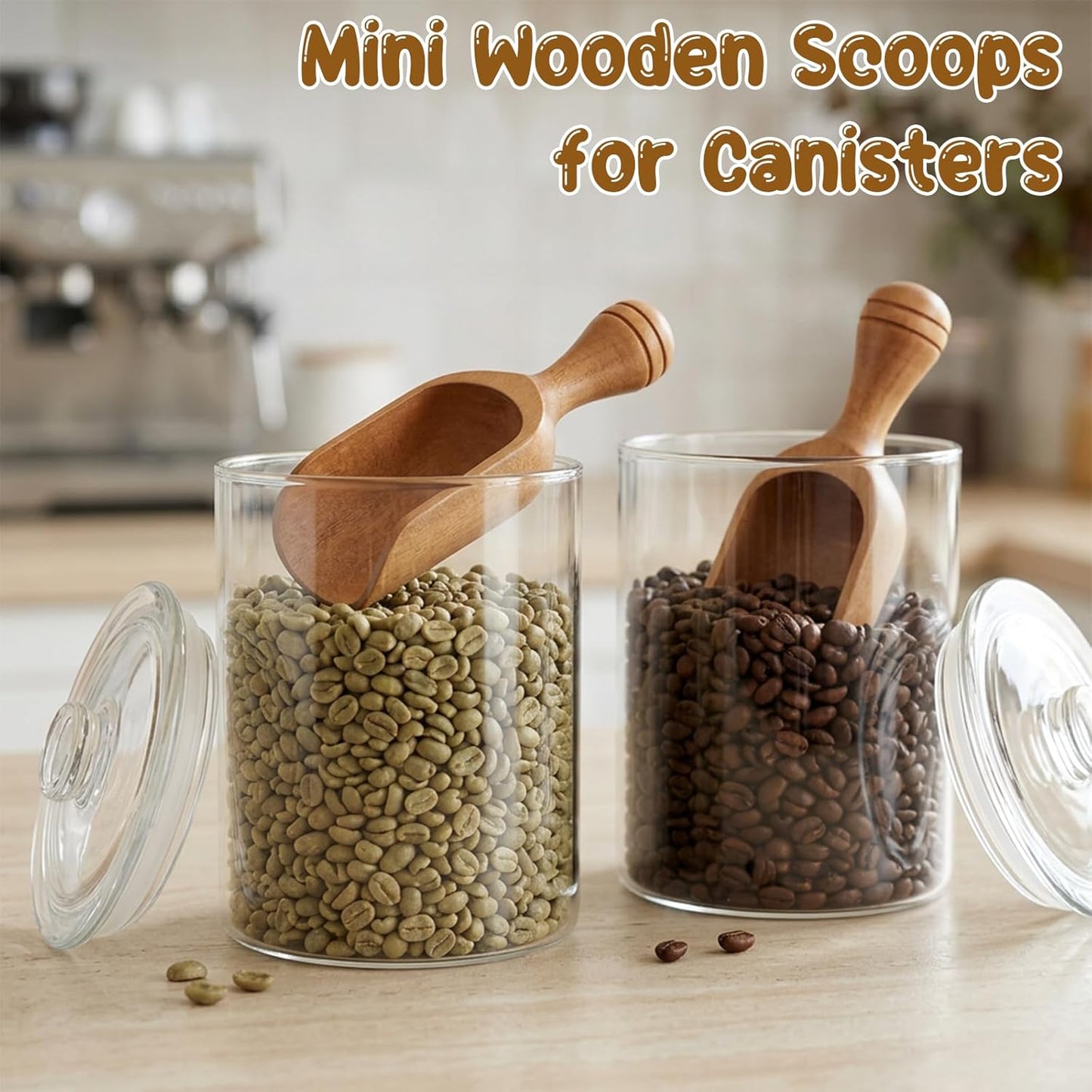 Wooden Scoops for Canisters: 2PCS Acacia Wooden Scoops for Jars, Wood Coffee Scoop, Wood Measuring Spoons for Kitchen and Laundry