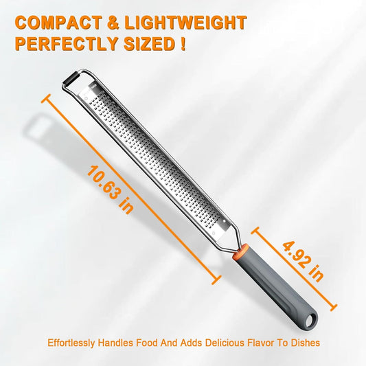 Lemon Zester & Cheese Grater, Vegetable Grater, Food Grade 18/8 Stainless Steel Grater with Sharp Blade and Silicone Handle, Perfect for Parmesan, Chocolate, Ginger, Garlic Grater (Gray+Orange)
