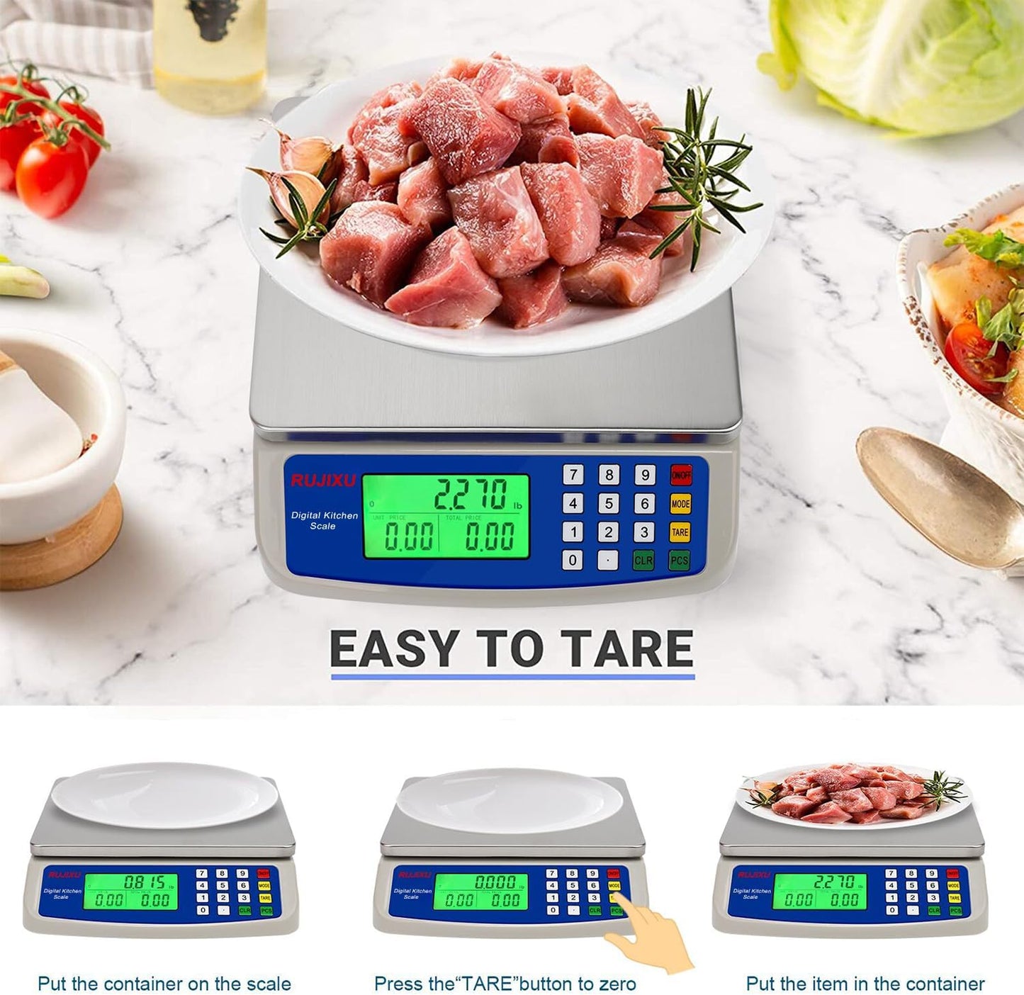 Food Scale 88lb/40kg Large Digital Kitchen Scale 0.05oz/1g with Price Computing Commercial Scale 304 Stainless Steel gram Scale for Baking Cooking Meat Restaurant ，USB or AA Battery(Included)