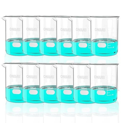 Glass Measuring Beaker Set 50ml 100ml 250ml 500ml 1000ml(Pack of 5) 3.3 Boro Griffin Low Form with Printed Graduation Scientific Glassware for Laboratories, Classrooms or Home Use