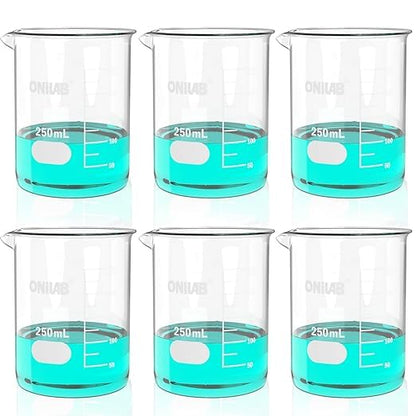 Glass Measuring Beaker Set 50ml 100ml 250ml 500ml 1000ml(Pack of 5) 3.3 Boro Griffin Low Form with Printed Graduation Scientific Glassware for Laboratories, Classrooms or Home Use