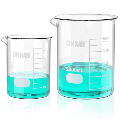 Glass Measuring Beaker Set 50ml 100ml 250ml 500ml 1000ml(Pack of 5) 3.3 Boro Griffin Low Form with Printed Graduation Scientific Glassware for Laboratories, Classrooms or Home Use