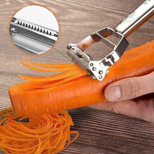 2 in 1 Stainless Steel Julienne Vegetable Peeler Multi-Functional Fruit & Veggie Shredder Slicer and Grater for Potatoes, Carrots, Cucumbers (Silver) Pack of 1