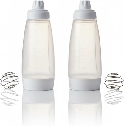 Pancake Batter Dispenser Bottle 1000ml(2 Pack), Leak-Proof 2-in-1 Pancake Dispenser,Batter Dispenser & Mixer with Whisk Ball, Easy-Grip Squeeze Bottle for Pancakes, Waffles & Baking