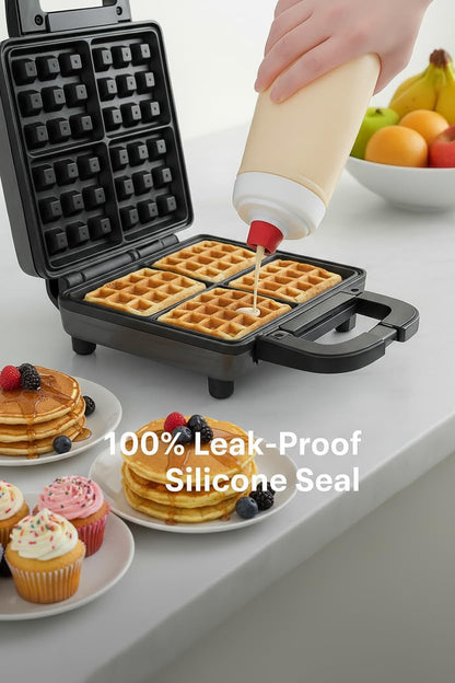 Pancake Batter Dispenser Bottle 1000ml(2 Pack), Leak-Proof 2-in-1 Pancake Dispenser,Batter Dispenser & Mixer with Whisk Ball, Easy-Grip Squeeze Bottle for Pancakes, Waffles & Baking