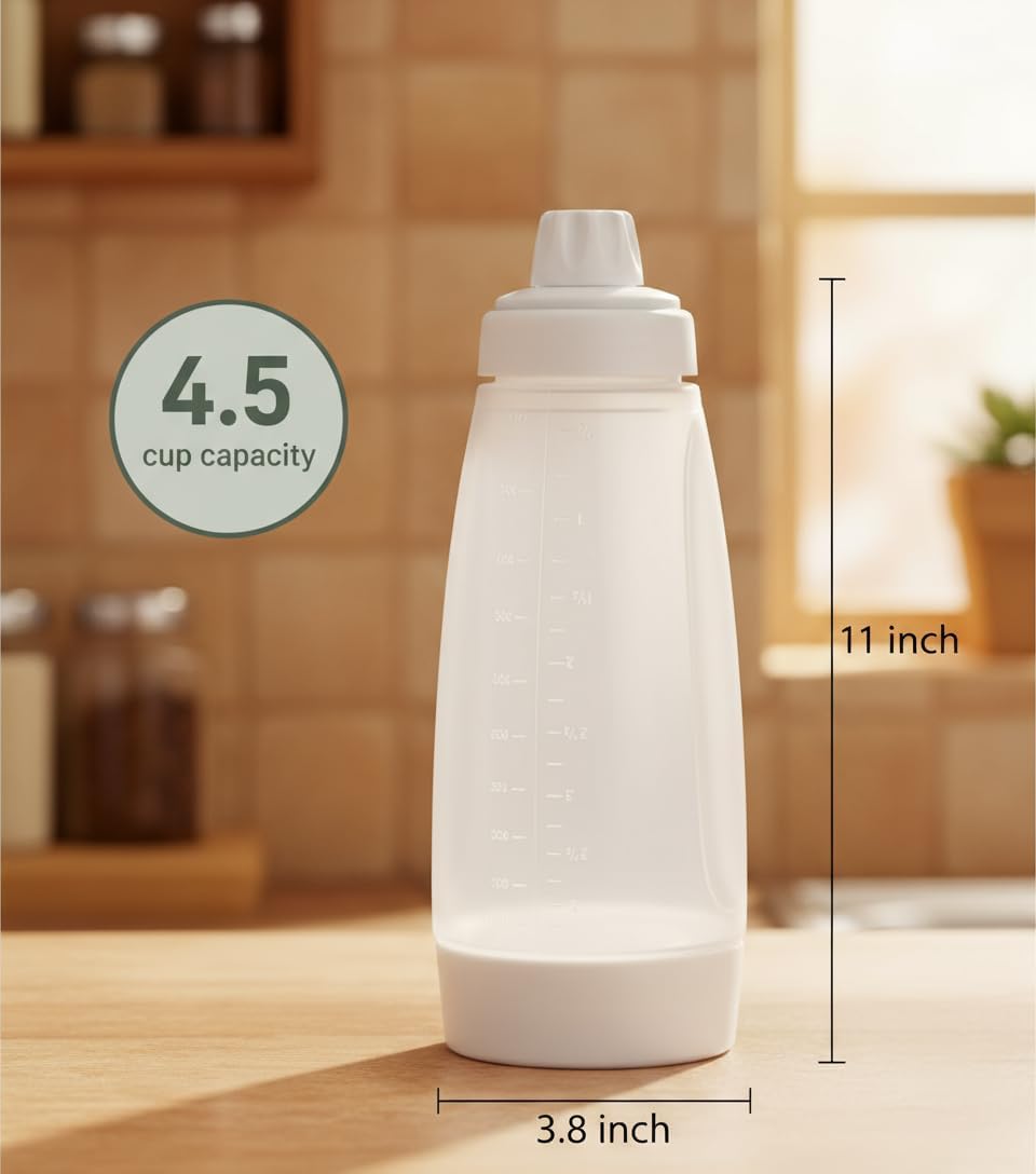 Pancake Batter Dispenser Bottle 1000ml(2 Pack), Leak-Proof 2-in-1 Pancake Dispenser,Batter Dispenser & Mixer with Whisk Ball, Easy-Grip Squeeze Bottle for Pancakes, Waffles & Baking