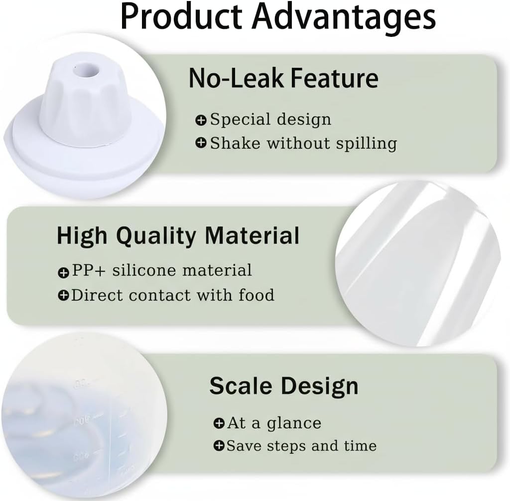 Pancake Batter Dispenser Bottle 1000ml(2 Pack), Leak-Proof 2-in-1 Pancake Dispenser,Batter Dispenser & Mixer with Whisk Ball, Easy-Grip Squeeze Bottle for Pancakes, Waffles & Baking