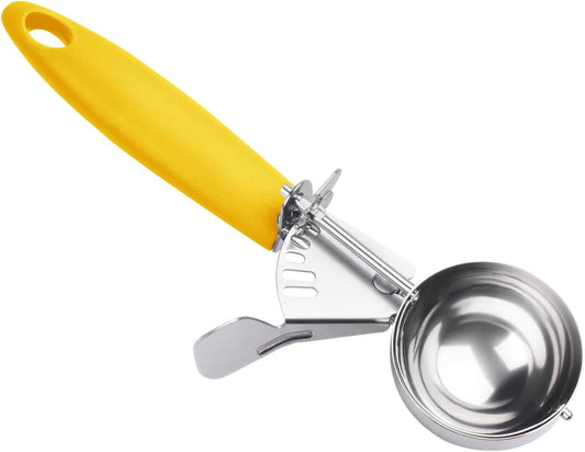 Portion Scoop, #20/2 OZ Ice Cream Scooper, Muffin Scoop, Disher, Yellow Handle, for Portion Control, Cookie Dough, Muffin, Cupcake Batter, Ice Cream, Mashed Potatoes
