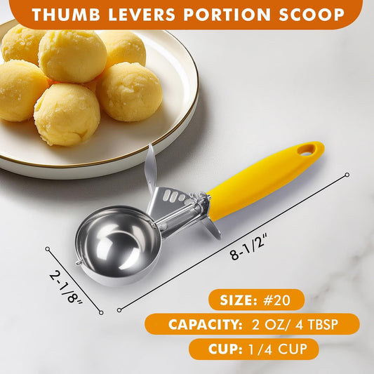 Portion Scoop, #20/2 OZ Ice Cream Scooper, Muffin Scoop, Disher, Yellow Handle, for Portion Control, Cookie Dough, Muffin, Cupcake Batter, Ice Cream, Mashed Potatoes