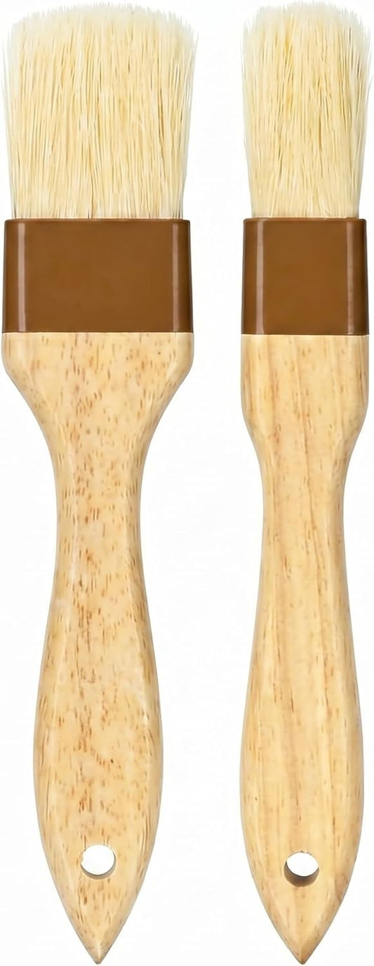 2 Pcs Pastry Brush, Natural Bristle Basting Brush, Beech Wooden Handle Basting and BBQ Brushes for Cooking, Butter, Oil, Egg, Marinade, Sauce, Grilling, Baking (1 Inch, 1 1/2 Inch)