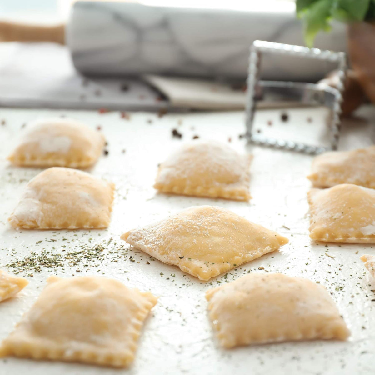 Fox Run 57670 Ravioli Cutter Stamps, Round & Square, Set of 2 , 2.75 x 4.75 x 5.75 inches | Make Square Or Round Raviolis At Home | Aluminum Ravioli Cutter With Wooden Handles | Cute Ravioli Maker Set | Pasta Tools