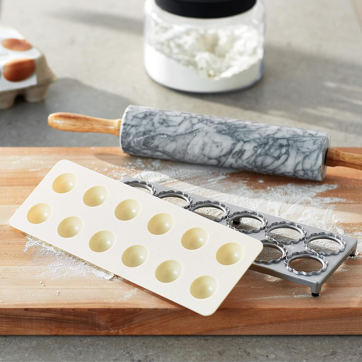 Fox Run 57670 Ravioli Cutter Stamps, Round & Square, Set of 2 , 2.75 x 4.75 x 5.75 inches | Make Square Or Round Raviolis At Home | Aluminum Ravioli Cutter With Wooden Handles | Cute Ravioli Maker Set | Pasta Tools