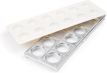 Fox Run 57670 Ravioli Cutter Stamps, Round & Square, Set of 2 , 2.75 x 4.75 x 5.75 inches | Make Square Or Round Raviolis At Home | Aluminum Ravioli Cutter With Wooden Handles | Cute Ravioli Maker Set | Pasta Tools