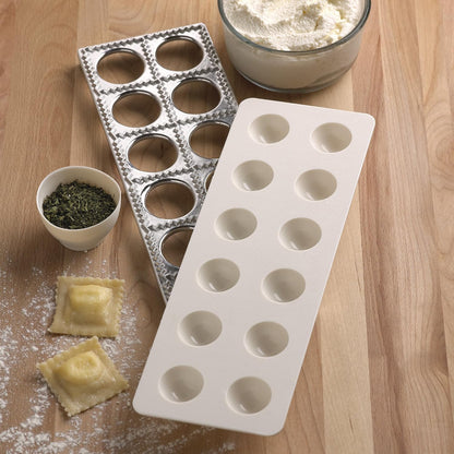 Fox Run 57670 Ravioli Cutter Stamps, Round & Square, Set of 2 , 2.75 x 4.75 x 5.75 inches | Make Square Or Round Raviolis At Home | Aluminum Ravioli Cutter With Wooden Handles | Cute Ravioli Maker Set | Pasta Tools