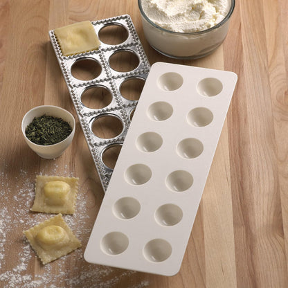 Fox Run 57670 Ravioli Cutter Stamps, Round & Square, Set of 2 , 2.75 x 4.75 x 5.75 inches | Make Square Or Round Raviolis At Home | Aluminum Ravioli Cutter With Wooden Handles | Cute Ravioli Maker Set | Pasta Tools