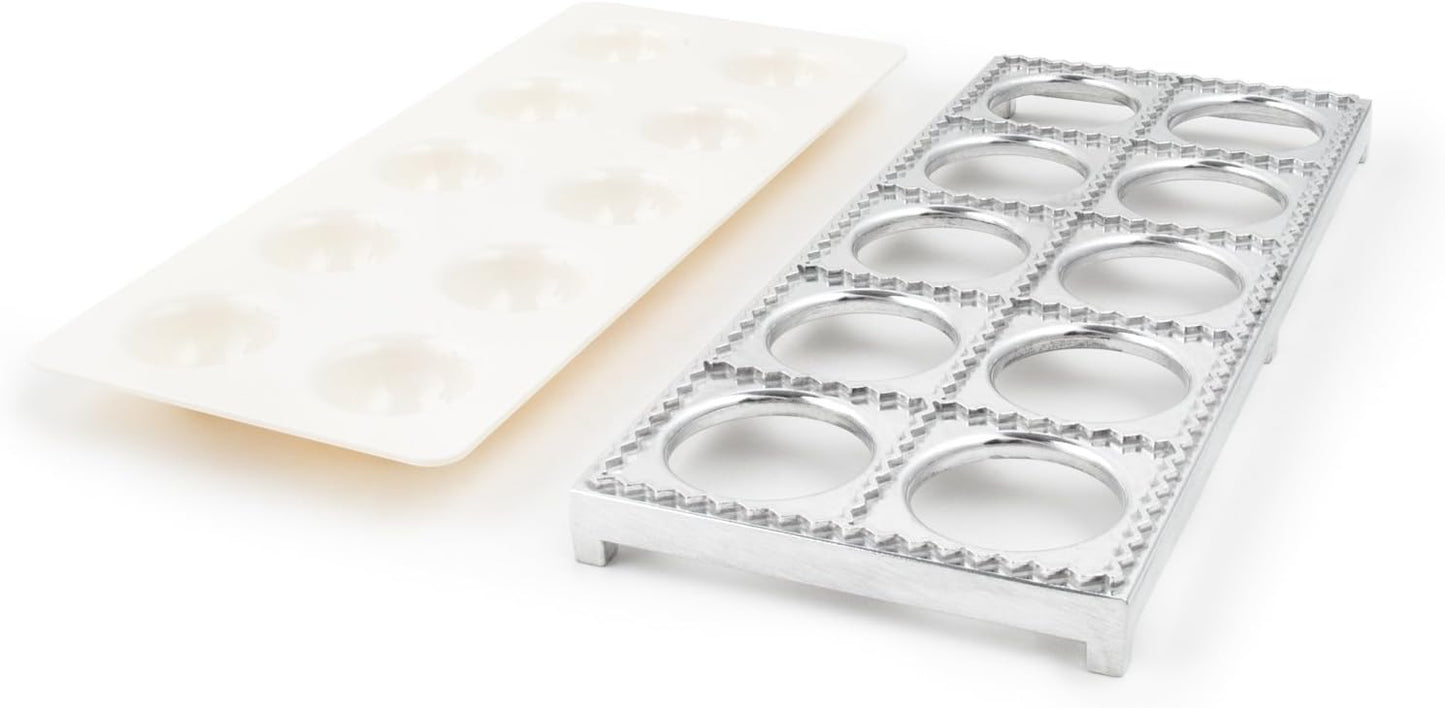 Fox Run 57670 Ravioli Cutter Stamps, Round & Square, Set of 2 , 2.75 x 4.75 x 5.75 inches | Make Square Or Round Raviolis At Home | Aluminum Ravioli Cutter With Wooden Handles | Cute Ravioli Maker Set | Pasta Tools