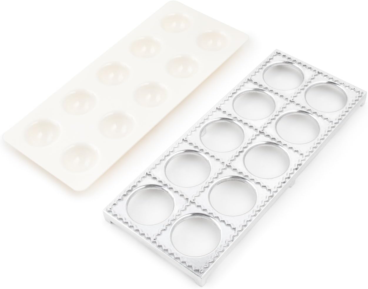 Fox Run 57670 Ravioli Cutter Stamps, Round & Square, Set of 2 , 2.75 x 4.75 x 5.75 inches | Make Square Or Round Raviolis At Home | Aluminum Ravioli Cutter With Wooden Handles | Cute Ravioli Maker Set | Pasta Tools