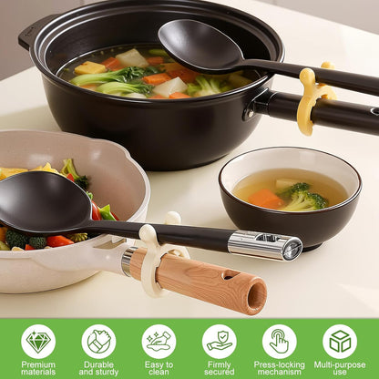2026 New Multifunction Silicone Pot Handle Spatula Rack, 3 Pack Spatula Holder Mini Kitchen Gadgets, Non-Slip Anti Scalding Pot Clip, Drip-Free Design for Pot Pans (White + Green + Yellow)