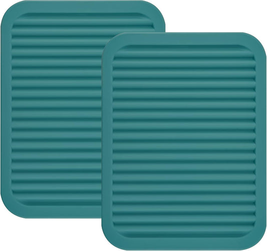 Silicone Trivets Mats for Hot Dishes and Hot Pots, Hot Pads for Countertops, Tables, Pot Holders, Spoon Rest Small Drying Mats Set of 2 Many Colors for Your Choose (Teal)