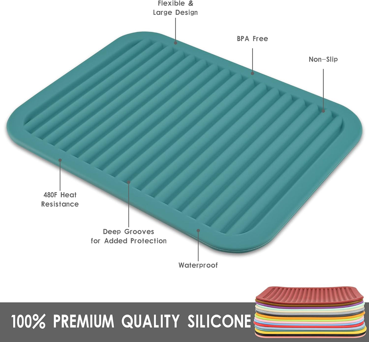 Silicone Trivets Mats for Hot Dishes and Hot Pots, Hot Pads for Countertops, Tables, Pot Holders, Spoon Rest Small Drying Mats Set of 2 Many Colors for Your Choose (Teal)