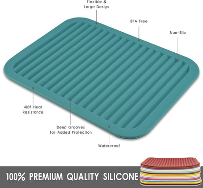 Silicone Trivets Mats for Hot Dishes and Hot Pots, Hot Pads for Countertops, Tables, Pot Holders, Spoon Rest Small Drying Mats Set of 2 Many Colors for Your Choose (Teal)