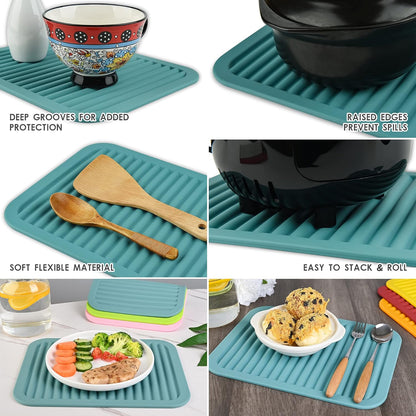 Silicone Trivets Mats for Hot Dishes and Hot Pots, Hot Pads for Countertops, Tables, Pot Holders, Spoon Rest Small Drying Mats Set of 2 Many Colors for Your Choose (Teal)