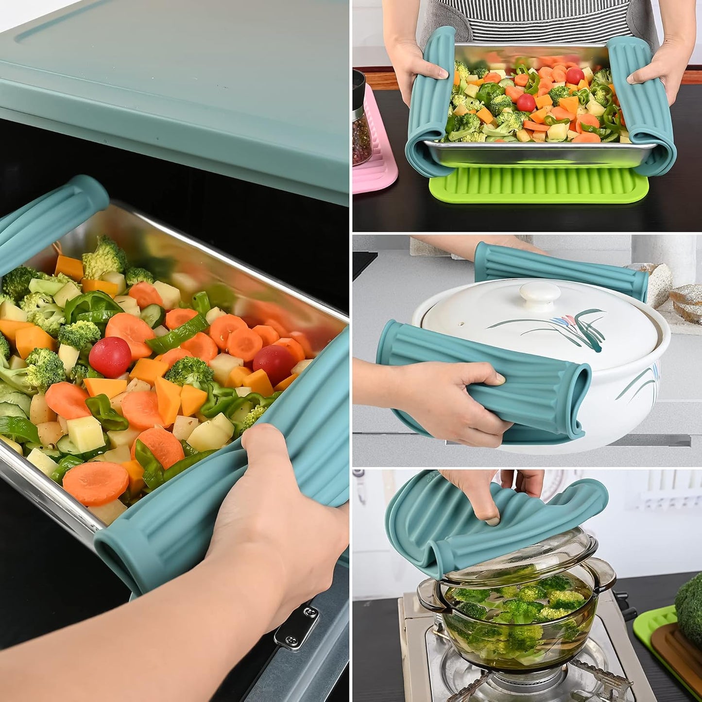 Silicone Trivets Mats for Hot Dishes and Hot Pots, Hot Pads for Countertops, Tables, Pot Holders, Spoon Rest Small Drying Mats Set of 2 Many Colors for Your Choose (Teal)