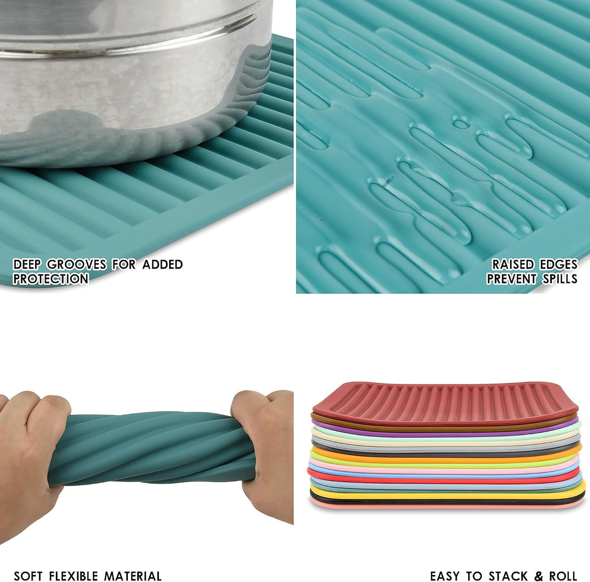 Silicone Trivets Mats for Hot Dishes and Hot Pots, Hot Pads for Countertops, Tables, Pot Holders, Spoon Rest Small Drying Mats Set of 2 Many Colors for Your Choose (Teal)