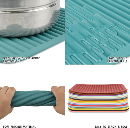 Silicone Trivets Mats for Hot Dishes and Hot Pots, Hot Pads for Countertops, Tables, Pot Holders, Spoon Rest Small Drying Mats Set of 2 Many Colors for Your Choose (Teal)